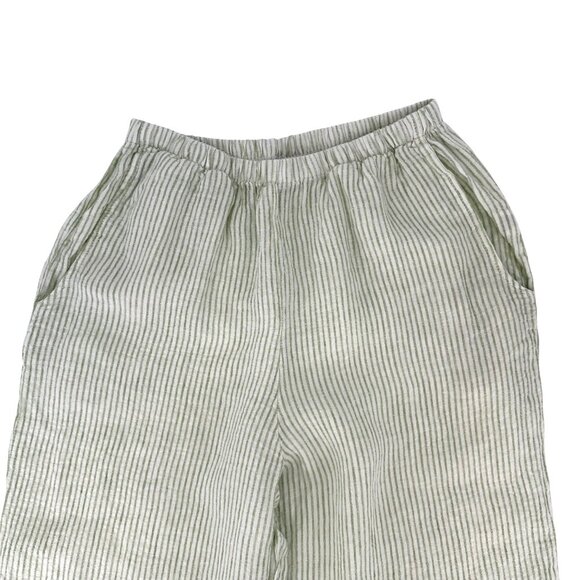 NWOT Flax Womens Striped Linen Wide-Leg Pants With Pockets Green White Small - Picture 7 of 11